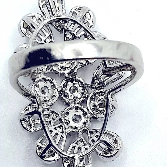 CZ Sterling Silver Baguette Large Cocktail Ring Sz 6 - Picture 5 of 6